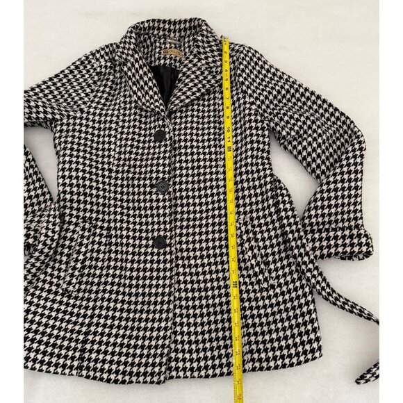 Odyn Houndstooth Belted Mid-Length Coat Women’s XL Black White Mod Retro Goth St - Picture 8 of 14
